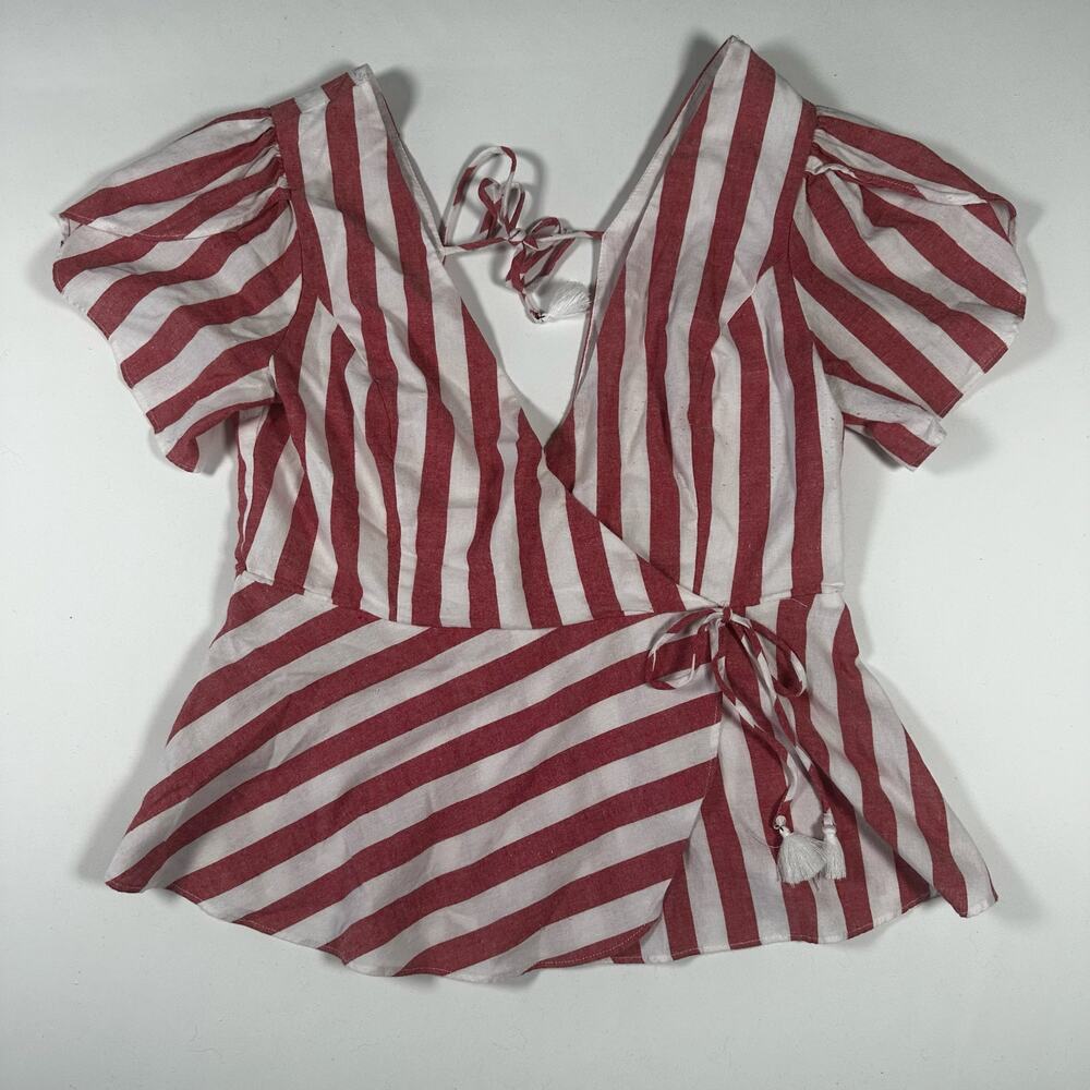 Vestique V-neck/back Striped Top with ties LARGE